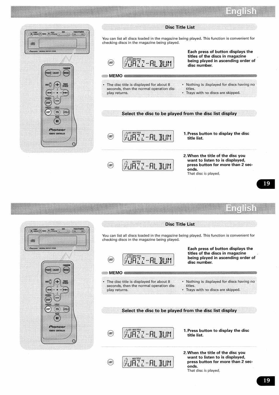 Disc title list | Pioneer CDX-FM657 User Manual | Page 19 / 68