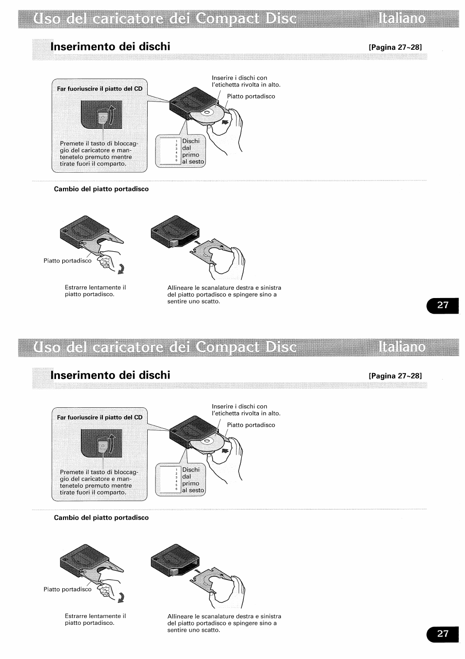 Inserimento dei dischi, Cambio del piatto portadisco, Inserimento dei dischi -28 | Inserimento dei dischi ilbì | Pioneer CDX-FM657 User Manual | Page 27 / 68