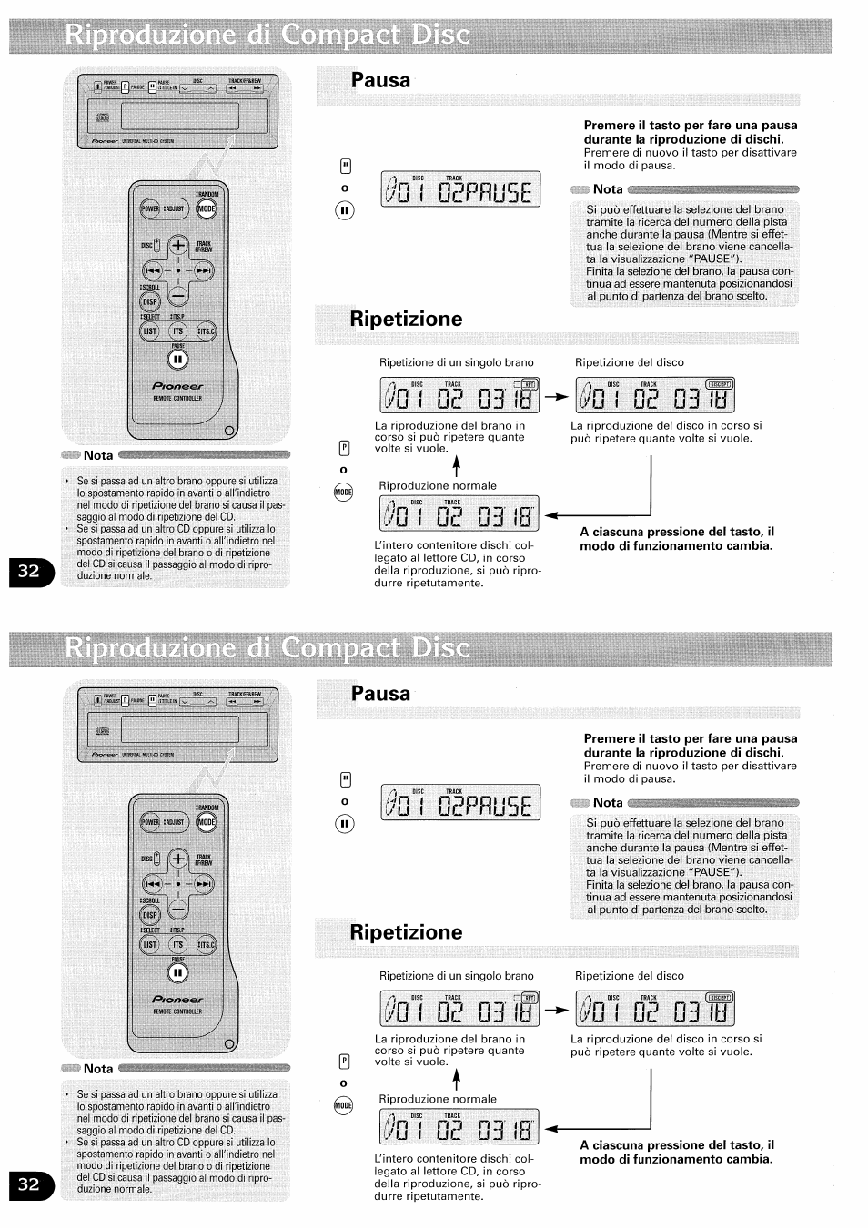 Pausa, I./u i, Phu5e | Ripetizione, Yu i, Ij3 ih iyij i u3 od ih, Ijd ih, Od ih | Pioneer CDX-FM657 User Manual | Page 32 / 68