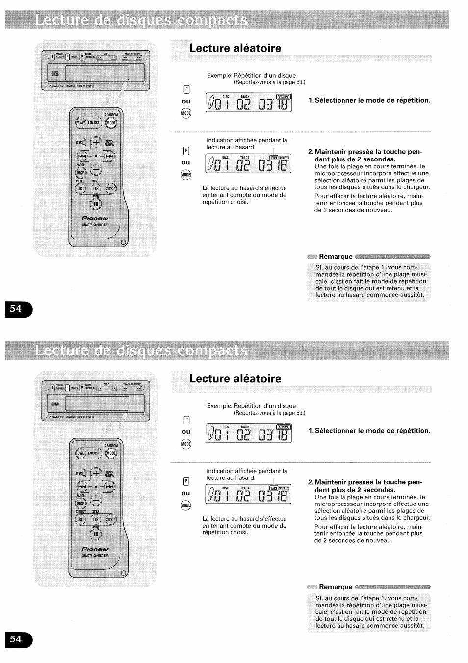Lecture aléatoire, 03 ih, I./u ( ul un lü | Sélectionner le mode de répétition, Remarque, Ii remarque | Pioneer CDX-FM657 User Manual | Page 54 / 68