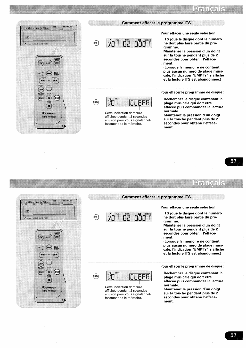 Comment effacer le programme its, V'o i, Ul uüu i | Yo i ue cdd f, Yo i, Cdd f | Pioneer CDX-FM657 User Manual | Page 57 / 68
