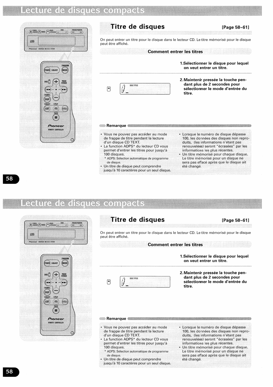 Titre de disques, Comment entrer les titres, Titre de disques -61 | Pioneer CDX-FM657 User Manual | Page 58 / 68