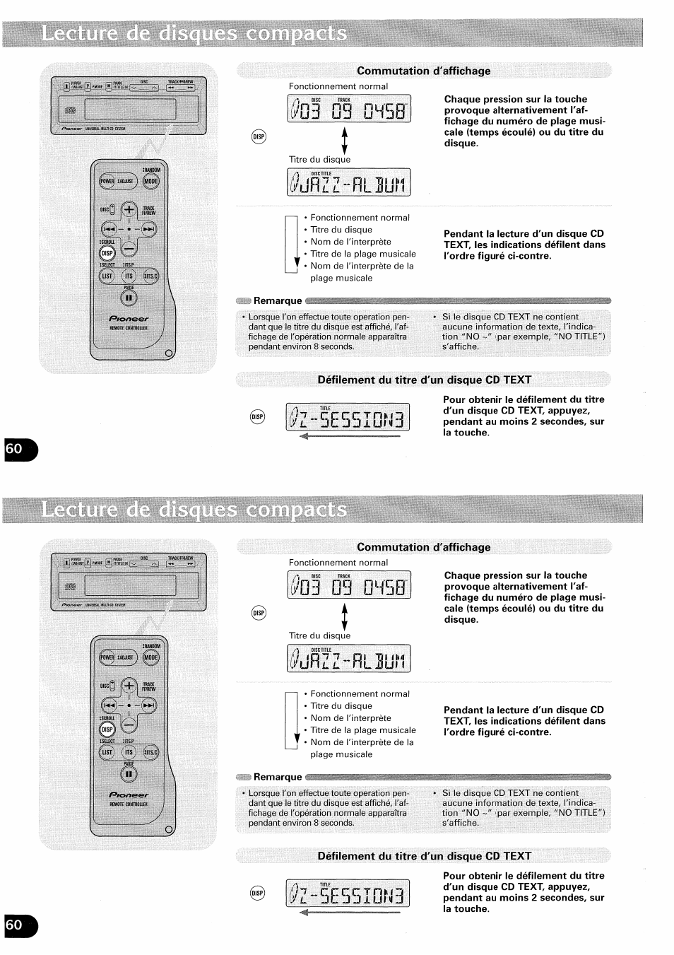 Commutation d'affichage, Og dh5b, Remarque | Défilement du titre d'un disque cd text, 3 03 0h5b, Remarque i | Pioneer CDX-FM657 User Manual | Page 60 / 68