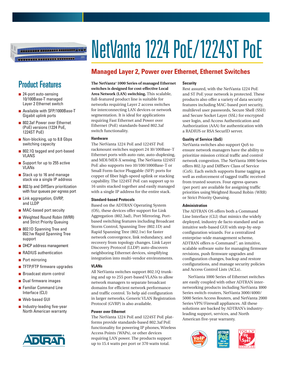 ADTRAN NetVanta 1224ST PoE User Manual | 2 pages