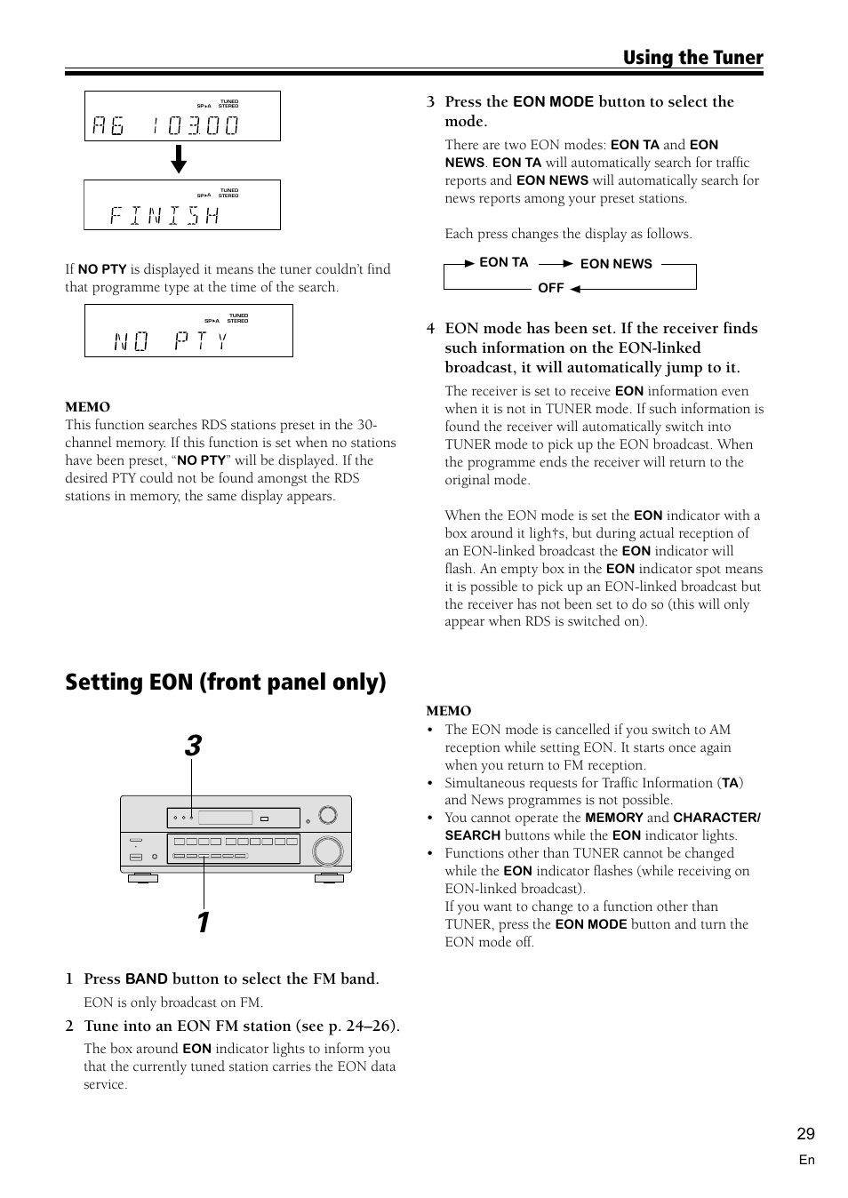 Setting eon (front panel only) 29, Setting eon (front panel only), Using the tuner | Pioneer VSX-D510 User Manual | Page 29 / 40