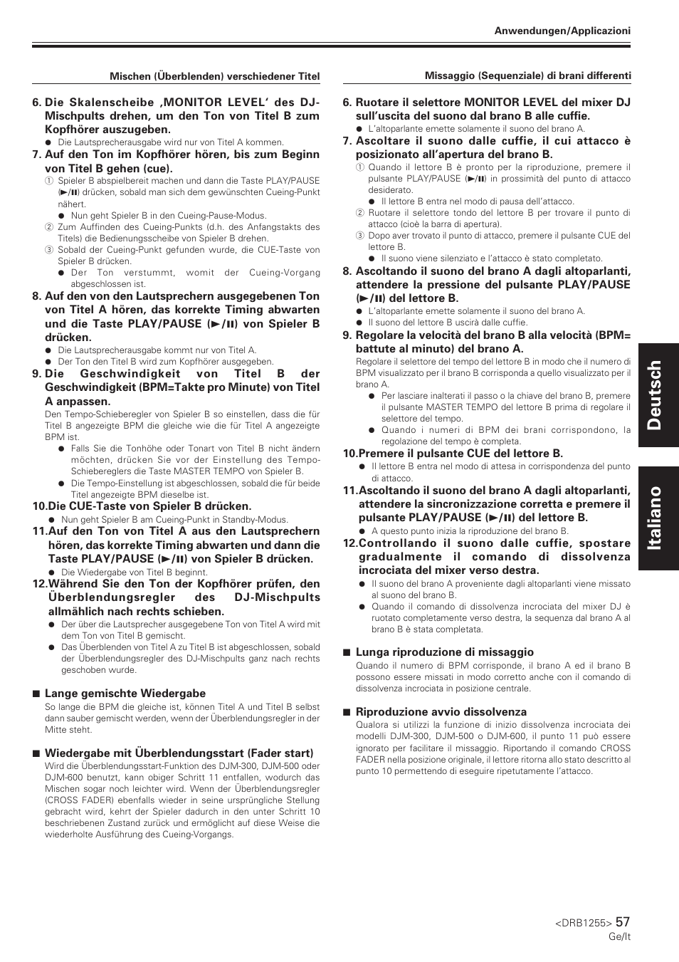 Deutsch italiano | Pioneer CMX-5000 User Manual | Page 57 / 104