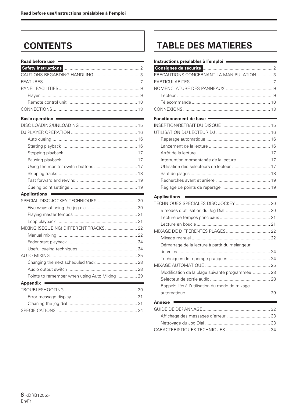Contents table des matieres | Pioneer CMX-5000 User Manual | Page 6 / 104