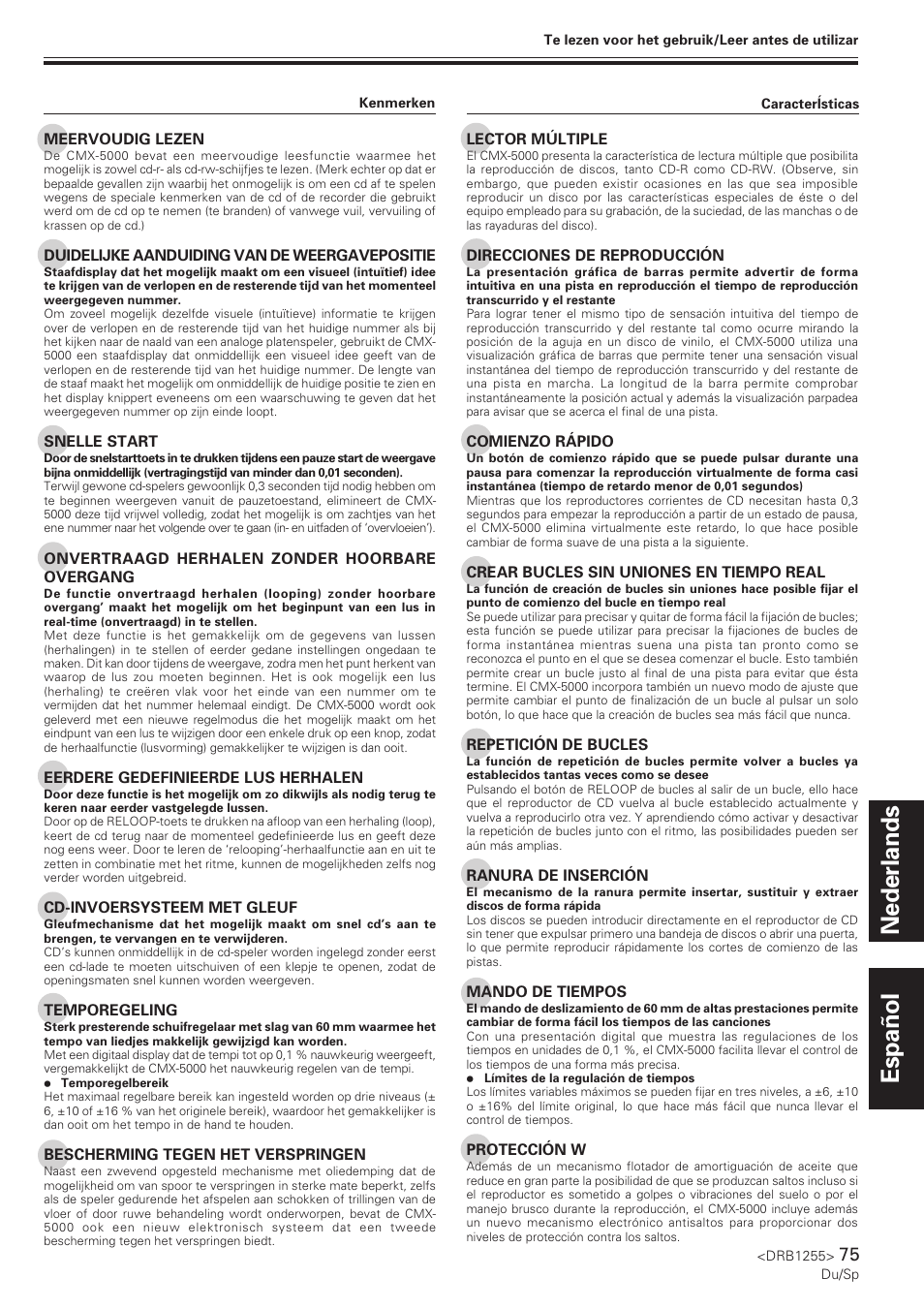 Nederlands español | Pioneer CMX-5000 User Manual | Page 75 / 104