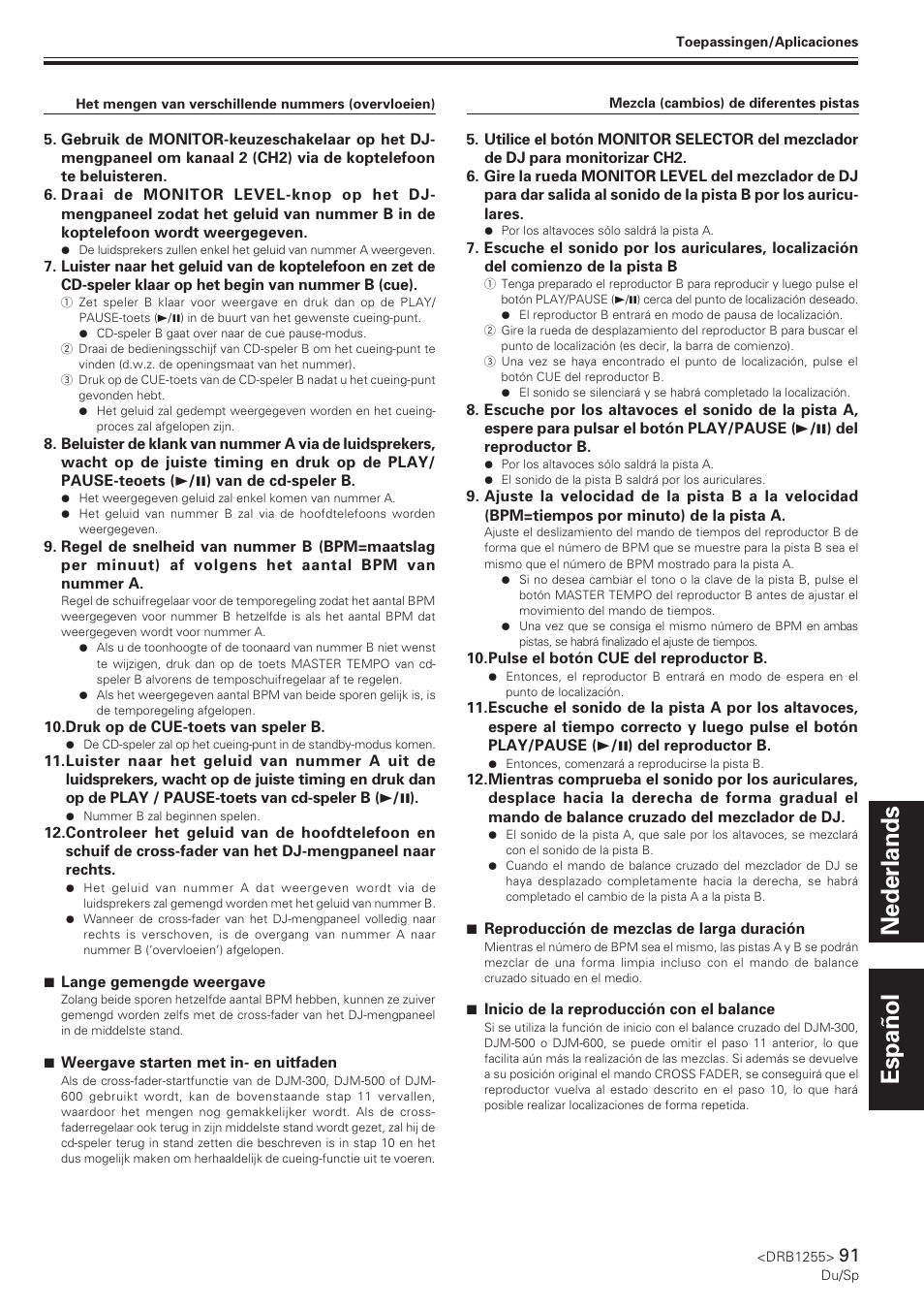 Nederlands español | Pioneer CMX-5000 User Manual | Page 91 / 104