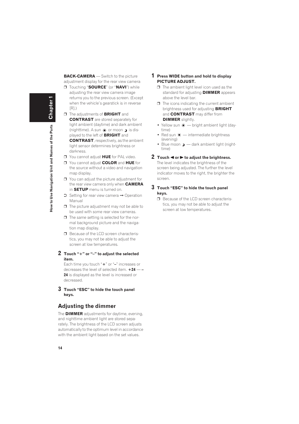 Adjusting the dimmer 14, Adjusting the dimmer | Pioneer AVIC-X1R User Manual | Page 16 / 27