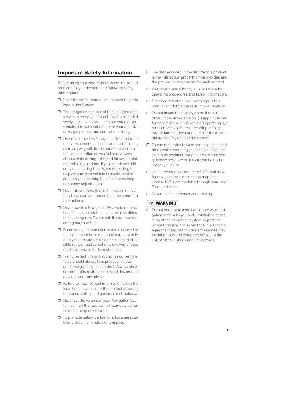 Important safety information | Pioneer AVIC-X1R User Manual | Page 5 / 27