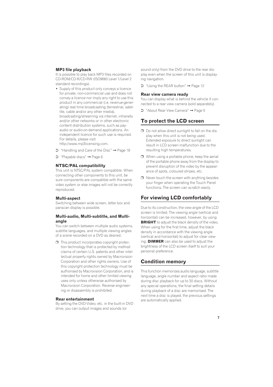 To protect the lcd screen, For viewing lcd comfortably 7 condition memory, For viewing lcd comfortably | Pioneer AVIC-X1R User Manual | Page 9 / 27