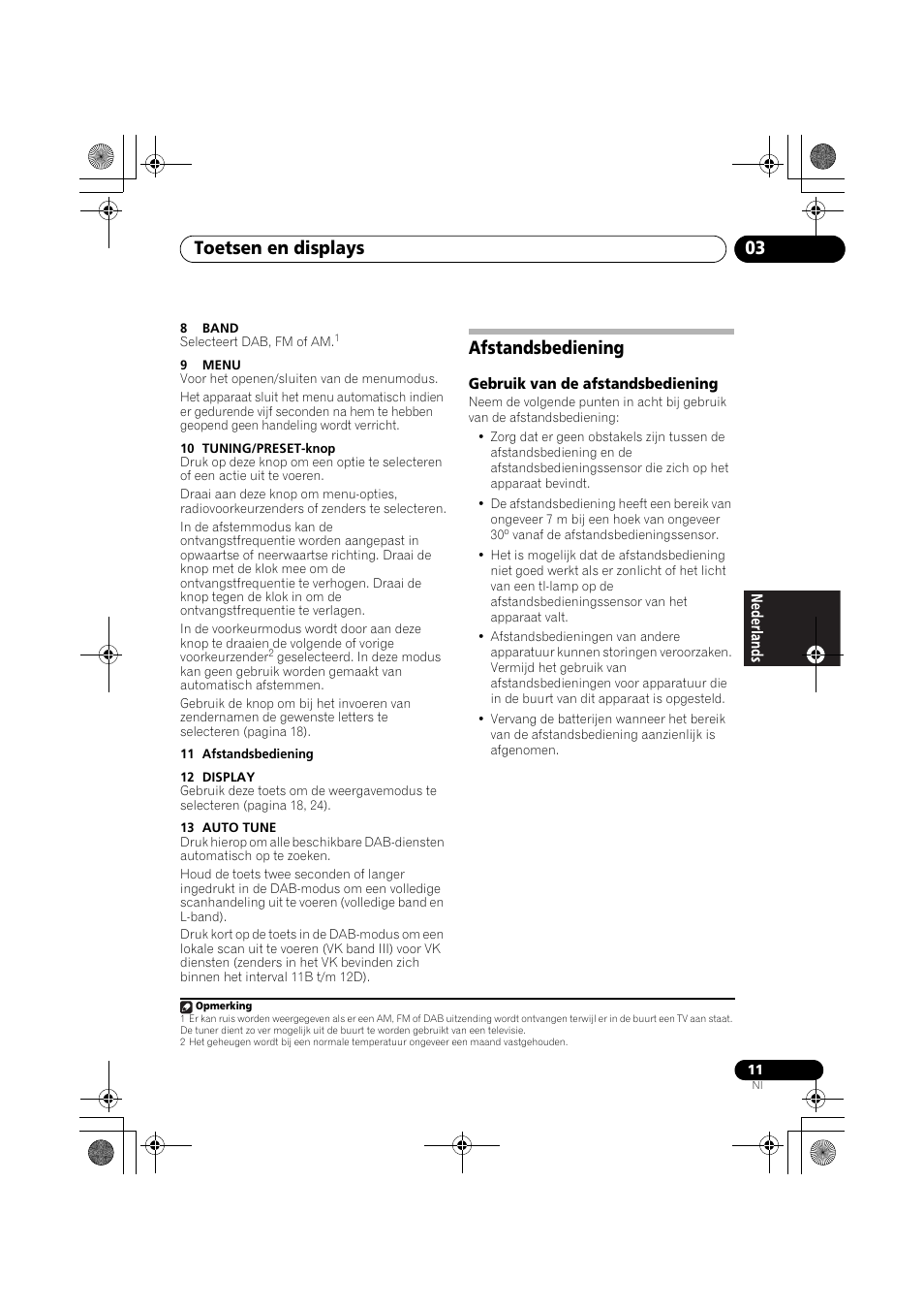 Afstandsbediening, Toetsen en displays 03 | Pioneer F-F6MK2-K User Manual | Page 101 / 182