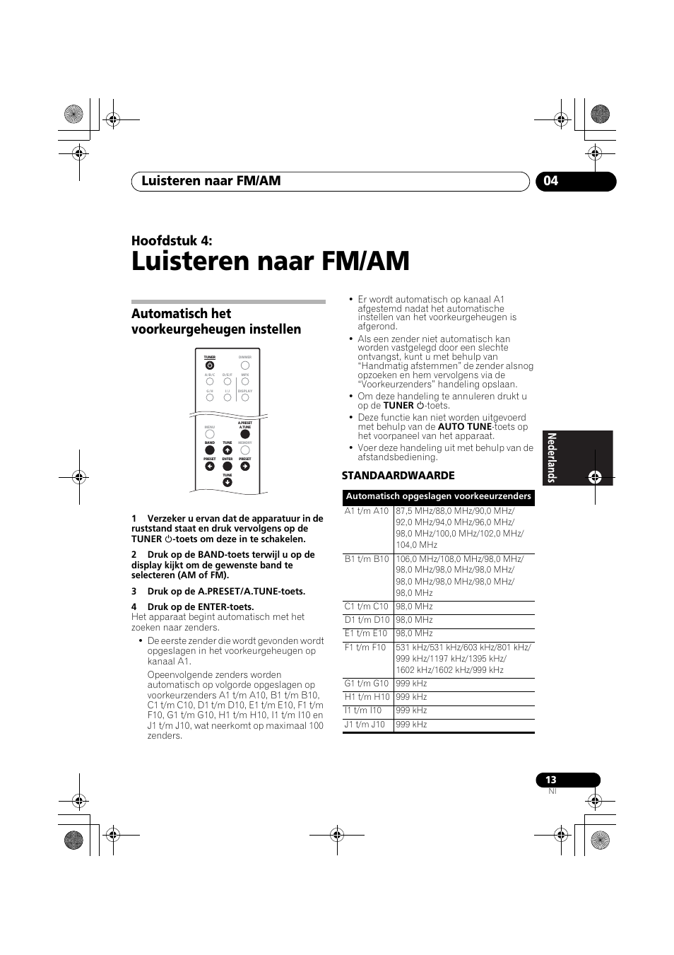 Automatisch het voorkeurgeheugen instellen, Luisteren naar fm/am, Luisteren naar fm/am 04 | Hoofdstuk 4, Standaardwaarde | Pioneer F-F6MK2-K User Manual | Page 103 / 182