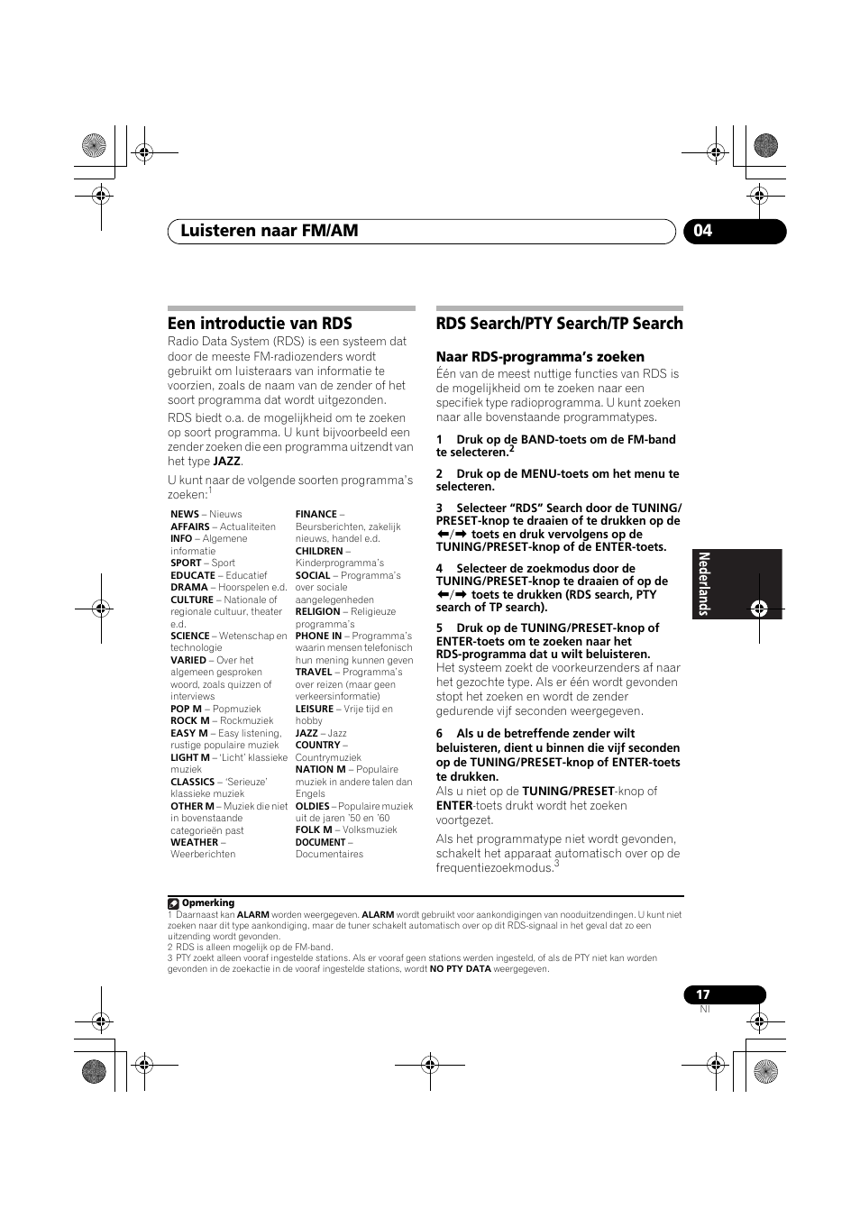 Een introductie van rds, Rds search/pty search/tp search, Luisteren naar fm/am 04 | Pioneer F-F6MK2-K User Manual | Page 107 / 182