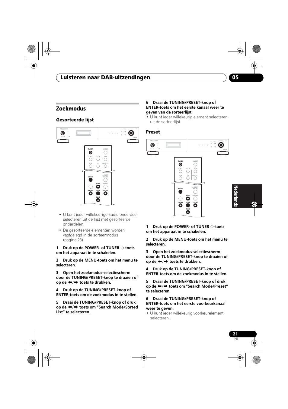 Zoekmodus, Luisteren naar dab-uitzendingen 05, Gesorteerde lijst | Preset, Standby | Pioneer F-F6MK2-K User Manual | Page 111 / 182