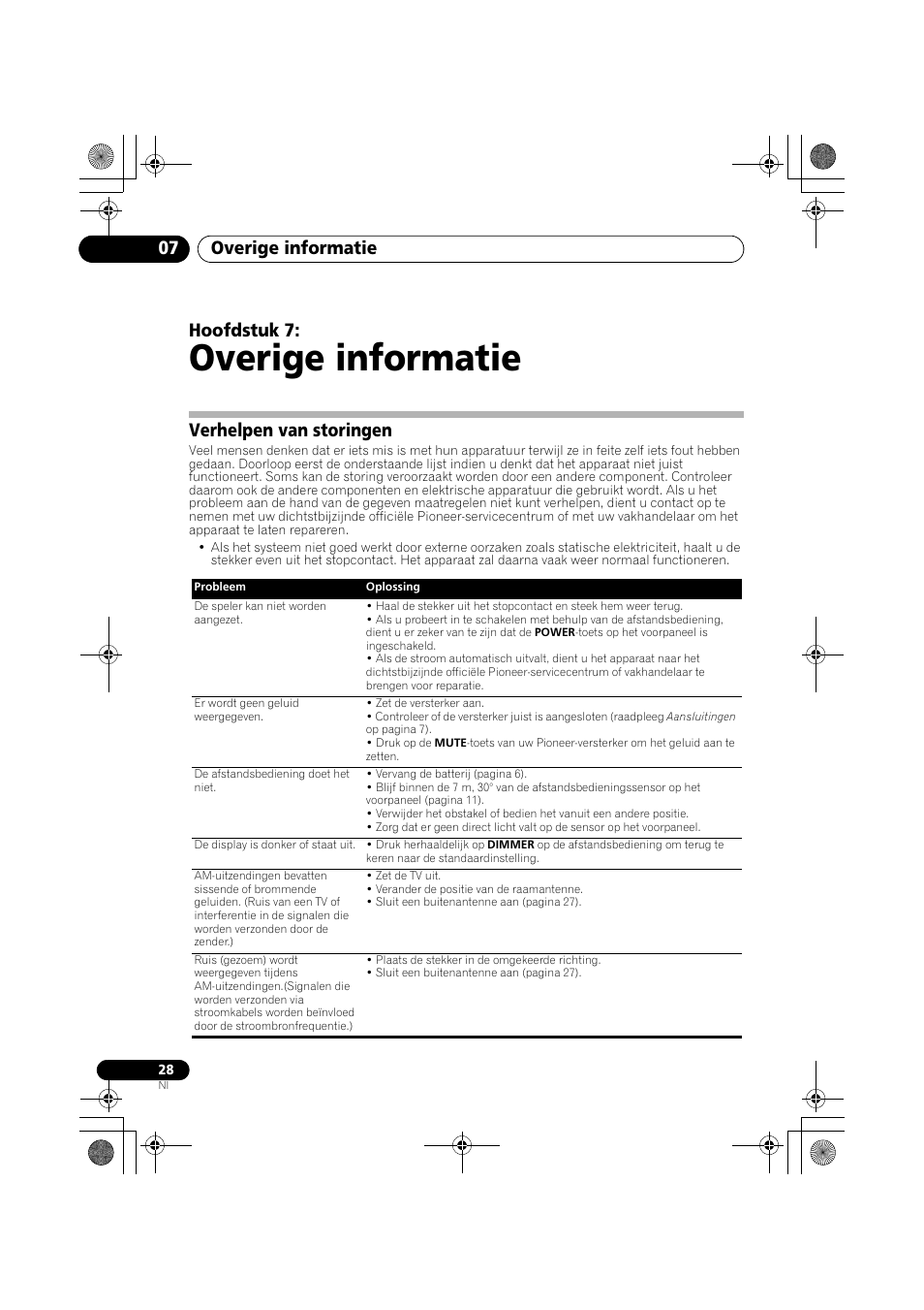 Verhelpen van storingen, Overige informatie, Overige informatie 07 | Hoofdstuk 7 | Pioneer F-F6MK2-K User Manual | Page 118 / 182