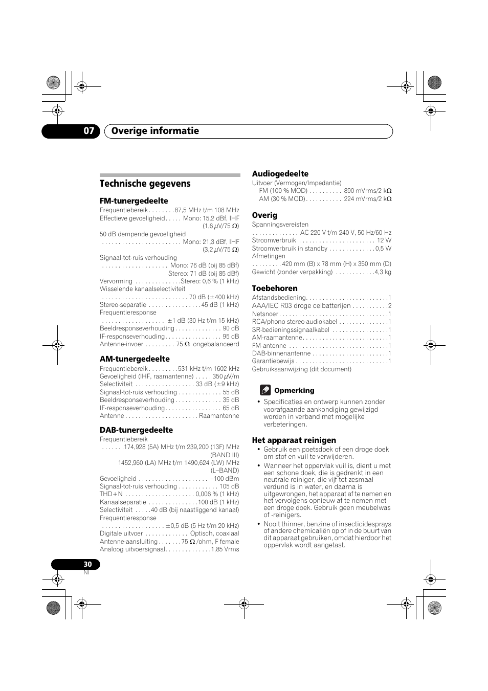 Technische gegevens, Overige informatie 07 | Pioneer F-F6MK2-K User Manual | Page 120 / 182