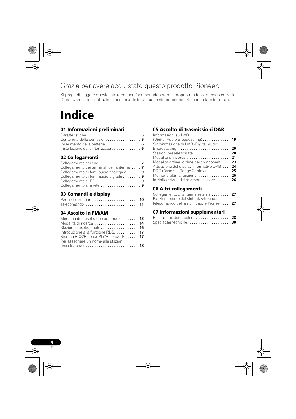 Sintonizzatore dab/fm/am, Handleiding | istruzioni per i’uso | man, Indice | Pioneer F-F6MK2-K User Manual | Page 124 / 182