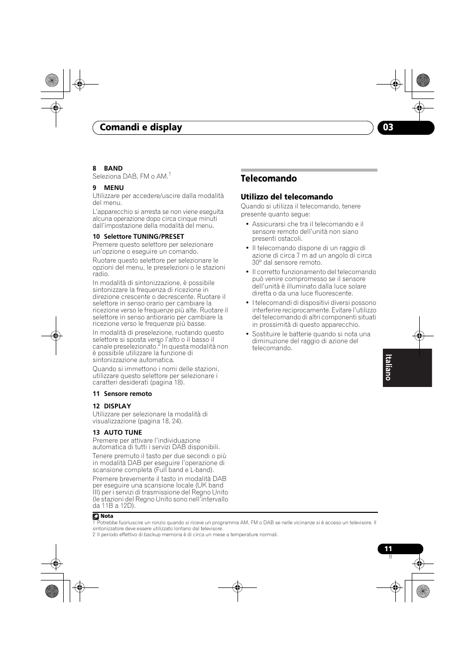 Telecomando, Comandi e display 03 | Pioneer F-F6MK2-K User Manual | Page 131 / 182