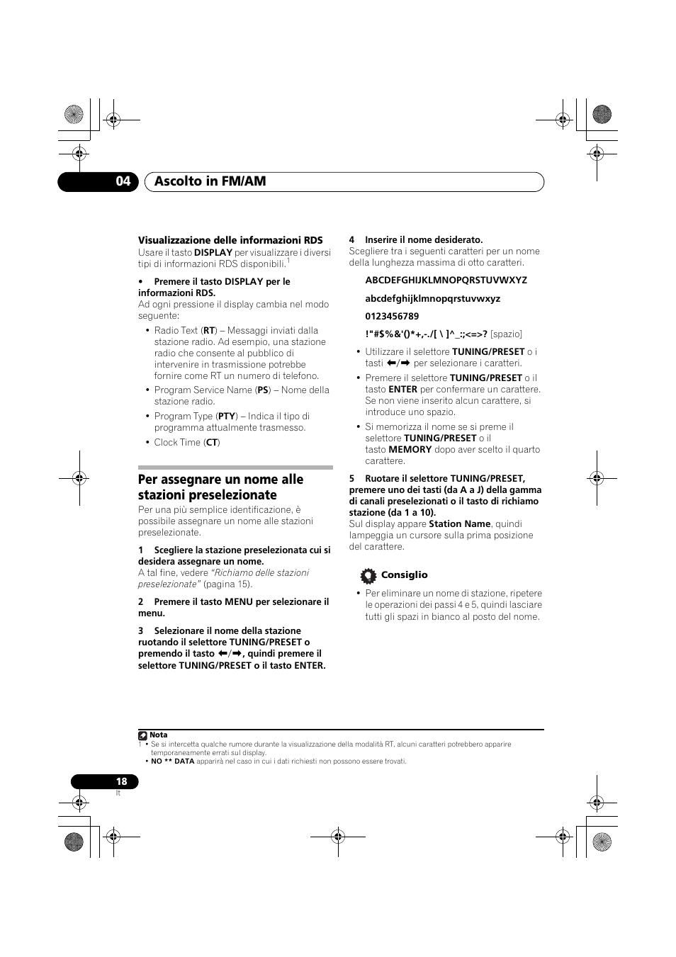 Per assegnare un nome alle stazioni preselezionate, Ascolto in fm/am 04 | Pioneer F-F6MK2-K User Manual | Page 138 / 182