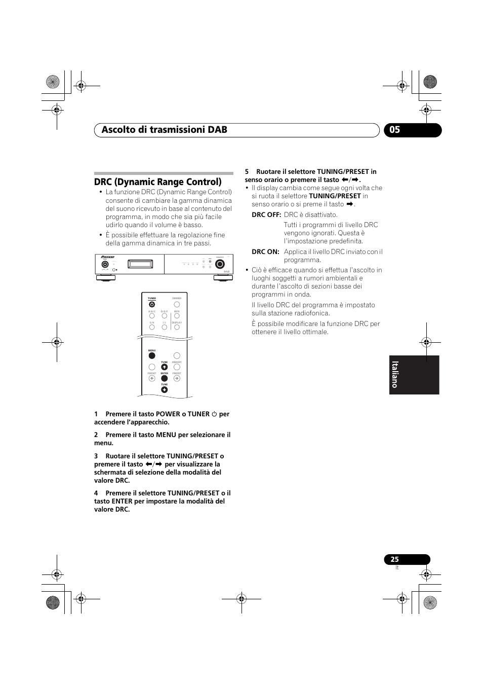 Drc (dynamic range control), Ascolto di trasmissioni dab 05 | Pioneer F-F6MK2-K User Manual | Page 145 / 182