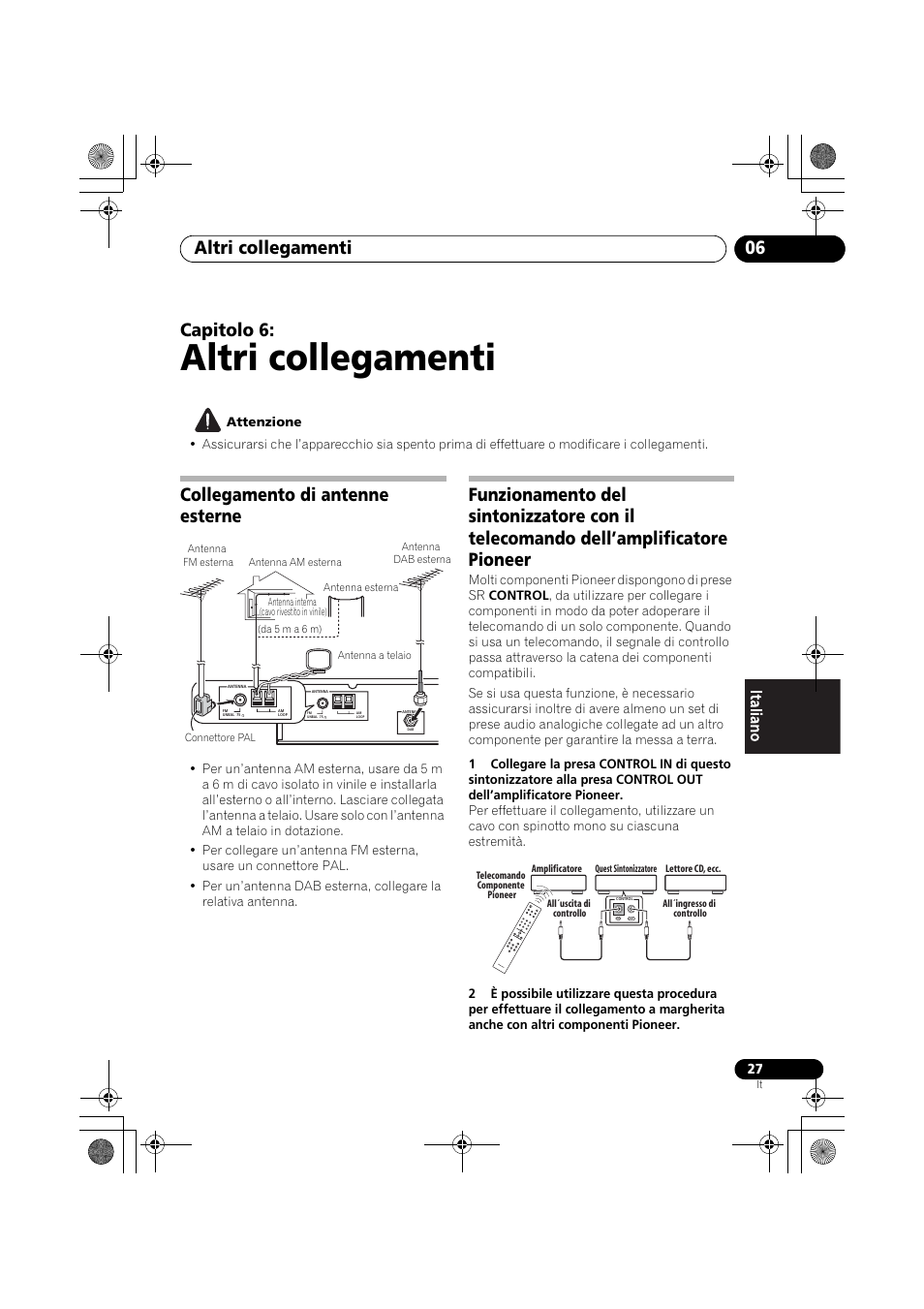 Collegamento di antenne esterne, Altri collegamenti, Altri collegamenti 06 | Capitolo 6 | Pioneer F-F6MK2-K User Manual | Page 147 / 182