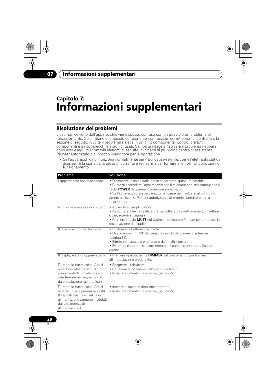 Risoluzione dei problemi, Informazioni supplementari, Informazioni supplementari 07 | Capitolo 7 | Pioneer F-F6MK2-K User Manual | Page 148 / 182