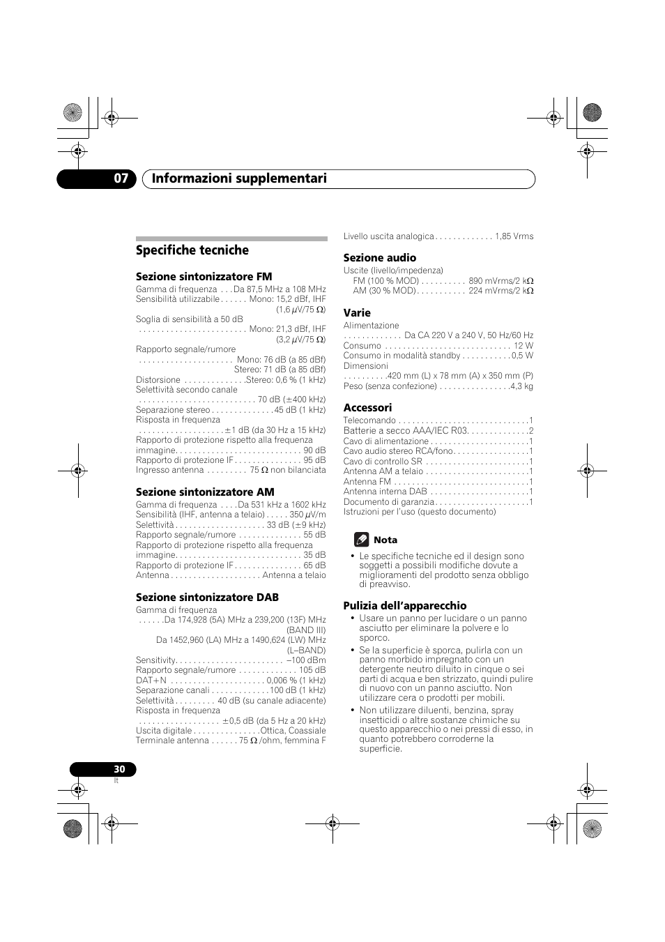 Specifiche tecniche, Informazioni supplementari 07 | Pioneer F-F6MK2-K User Manual | Page 150 / 182