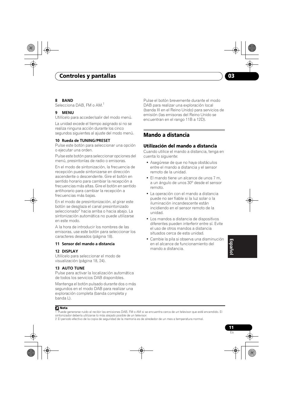 Mando a distancia, Controles y pantallas 03 | Pioneer F-F6MK2-K User Manual | Page 161 / 182