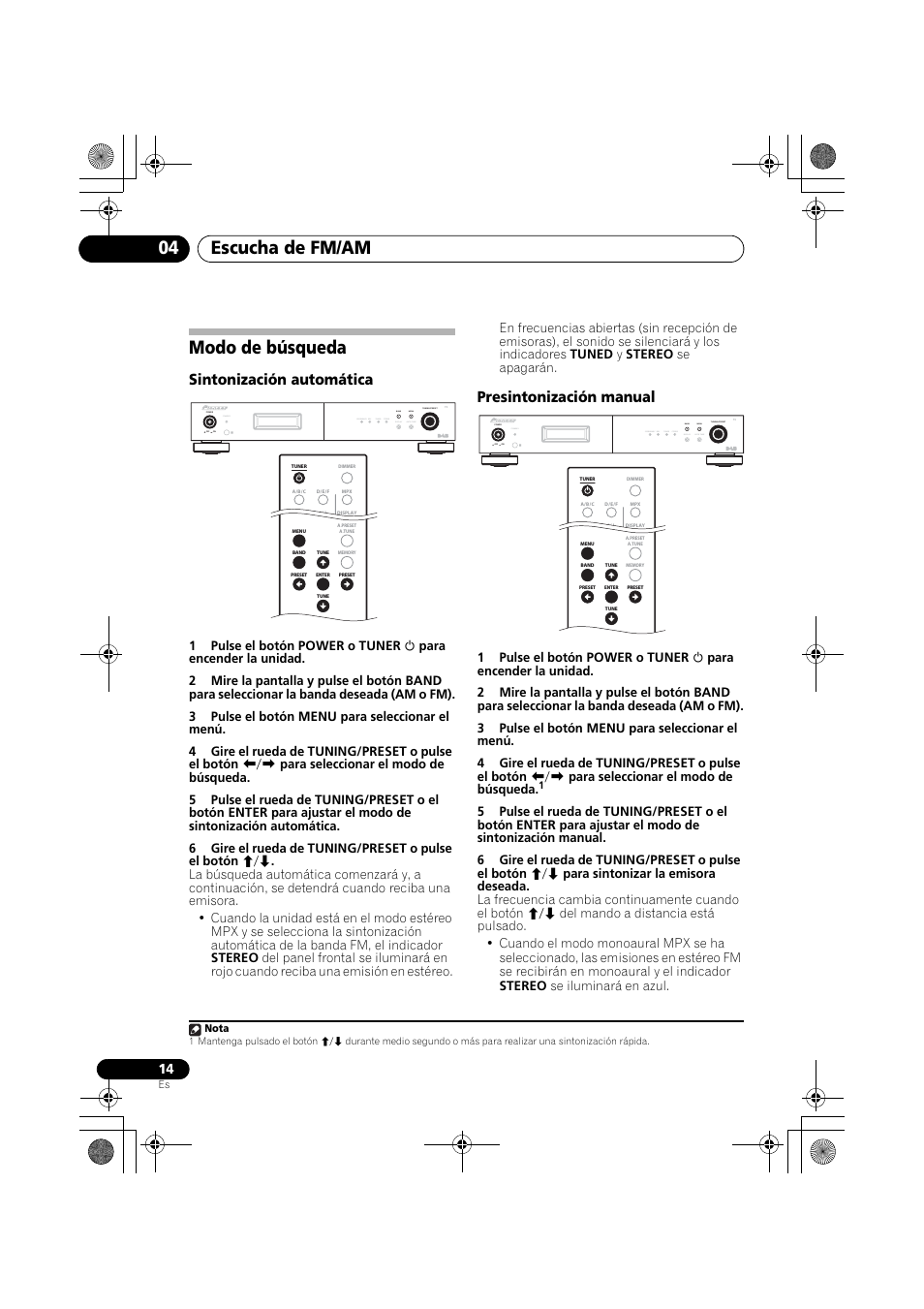 Modo de búsqueda, Escucha de fm/am 04, Sintonización automática | Presintonización manual, Standby | Pioneer F-F6MK2-K User Manual | Page 164 / 182