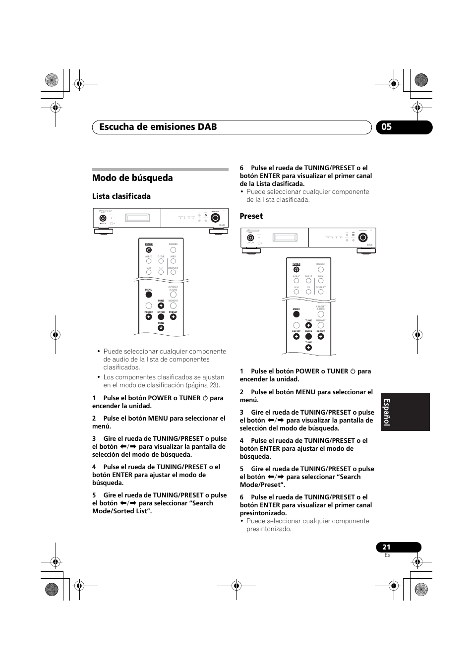 Modo de búsqueda, Escucha de emisiones dab 05, Lista clasificada | Preset, Standby | Pioneer F-F6MK2-K User Manual | Page 171 / 182