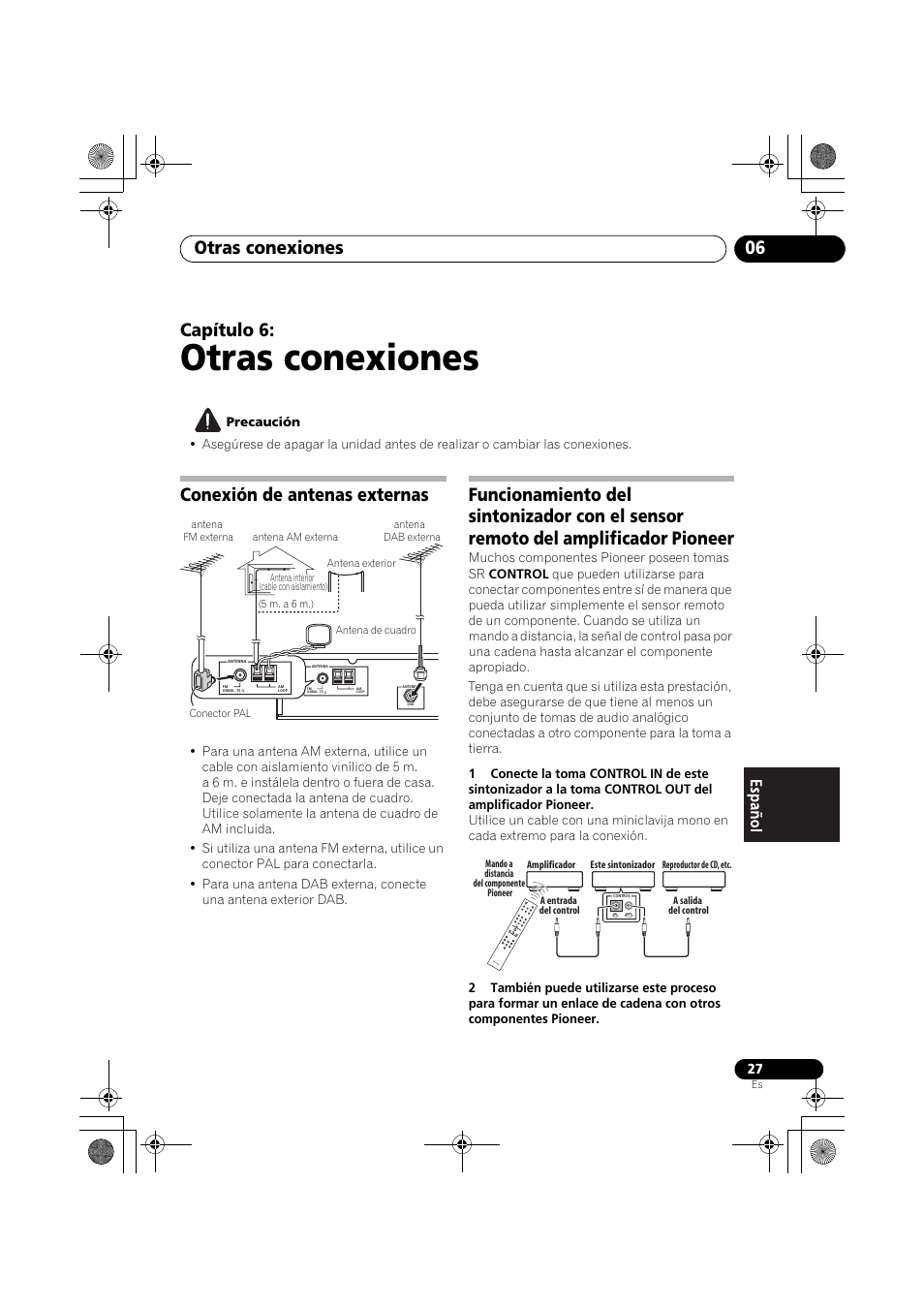 Conexión de antenas externas, Otras conexiones, Otras conexiones 06 | Capítulo 6 | Pioneer F-F6MK2-K User Manual | Page 177 / 182