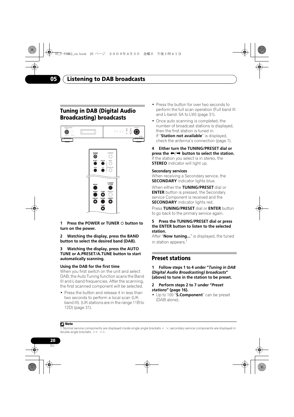 Preset stations, Listening to dab broadcasts 05 | Pioneer F-F6MK2-K User Manual | Page 20 / 182