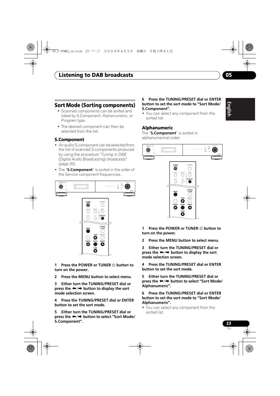 Sort mode (sorting components), Listening to dab broadcasts 05, Alphanumeric | Standby | Pioneer F-F6MK2-K User Manual | Page 23 / 182