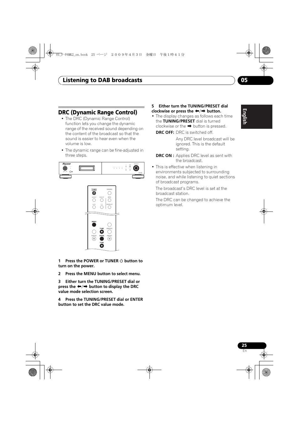Drc (dynamic range control), Listening to dab broadcasts 05 | Pioneer F-F6MK2-K User Manual | Page 25 / 182