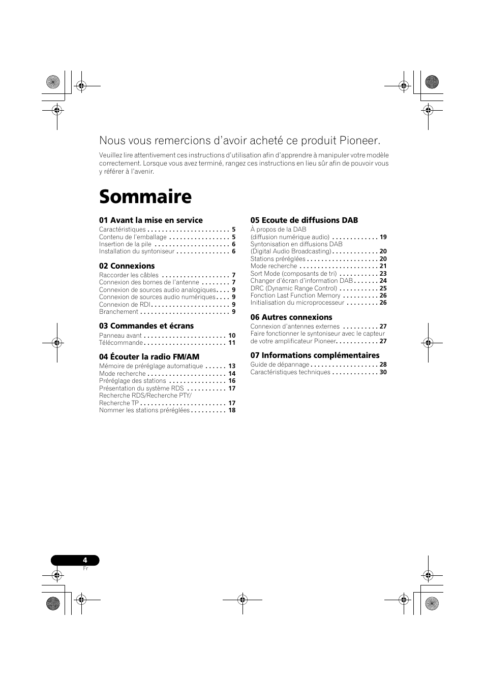 Tuner dab/am/fm, Sommaire | Pioneer F-F6MK2-K User Manual | Page 34 / 182