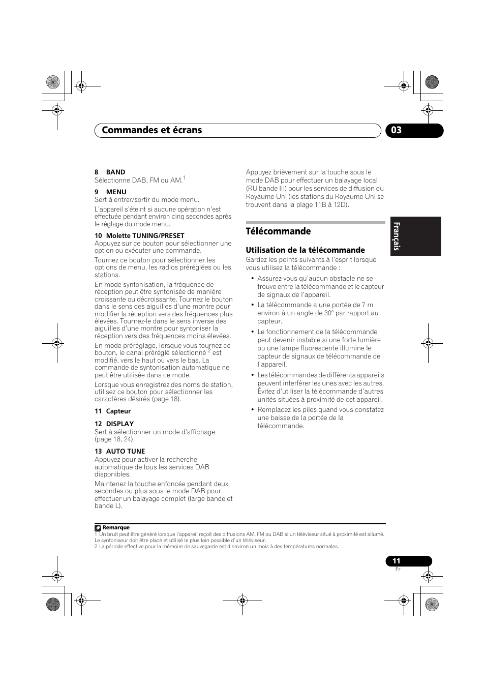 Télécommande, Commandes et écrans 03 | Pioneer F-F6MK2-K User Manual | Page 41 / 182