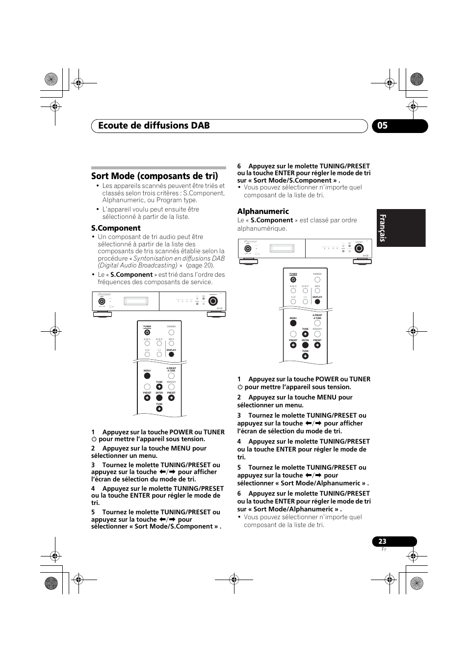 Sort mode (composants de tri), Ecoute de diffusions dab 05, Alphanumeric | Standby | Pioneer F-F6MK2-K User Manual | Page 53 / 182