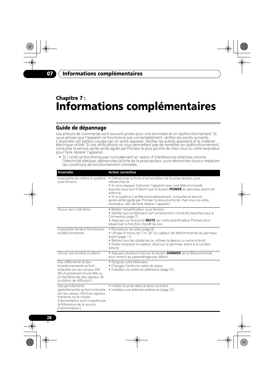 Guide de dépannage, Informations complémentaires, Informations complémentaires 07 | Chapitre 7 | Pioneer F-F6MK2-K User Manual | Page 58 / 182