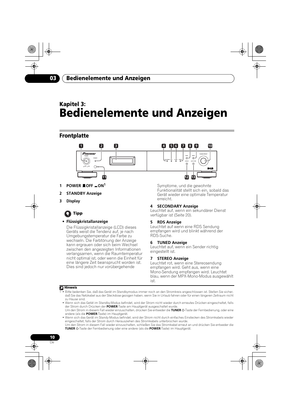 Frontplatte, Bedienelemente und anzeigen, Bedienelemente und anzeigen 03 | Kapitel 3 | Pioneer F-F6MK2-K User Manual | Page 70 / 182