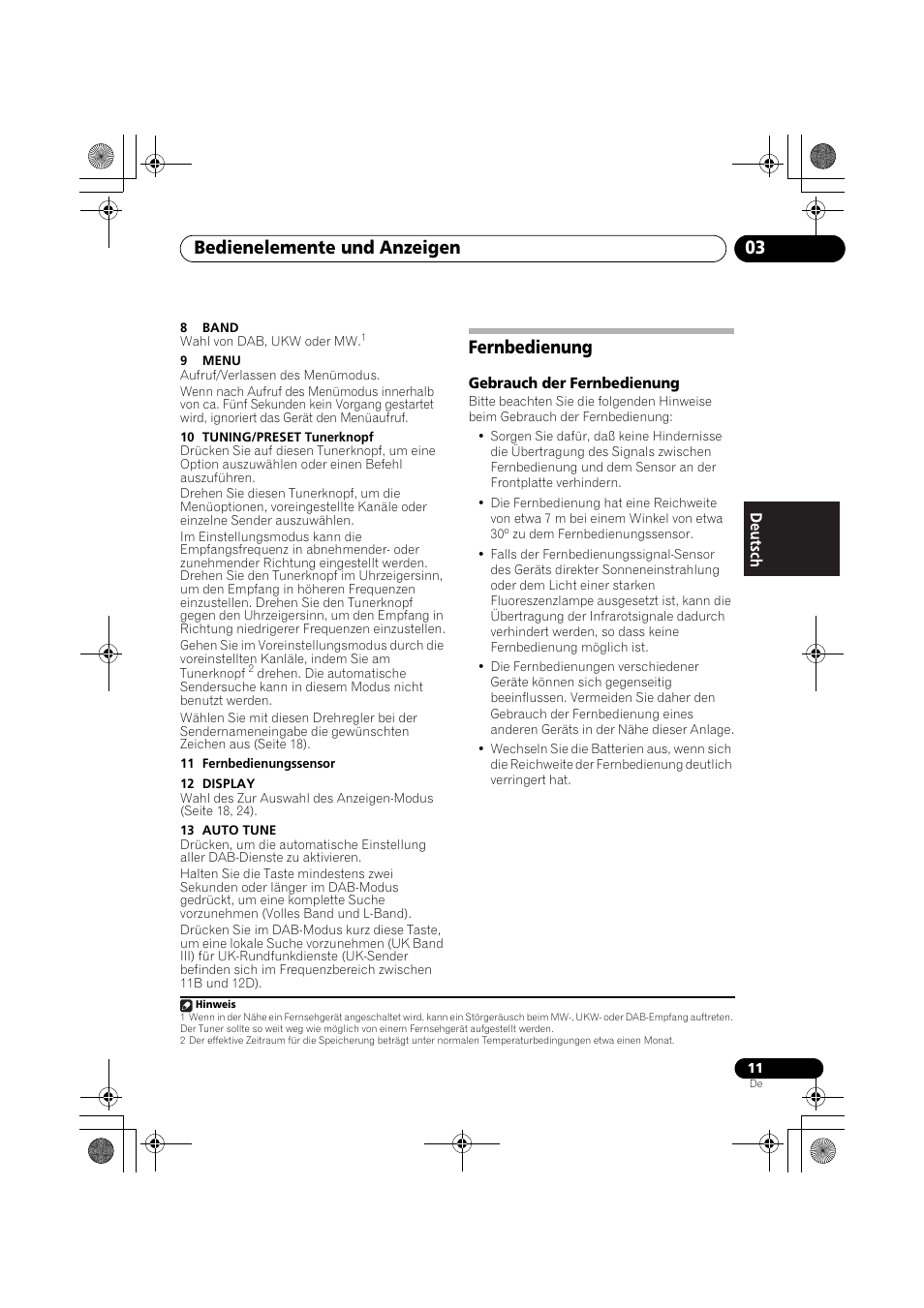 Fernbedienung, Bedienelemente und anzeigen 03 | Pioneer F-F6MK2-K User Manual | Page 71 / 182