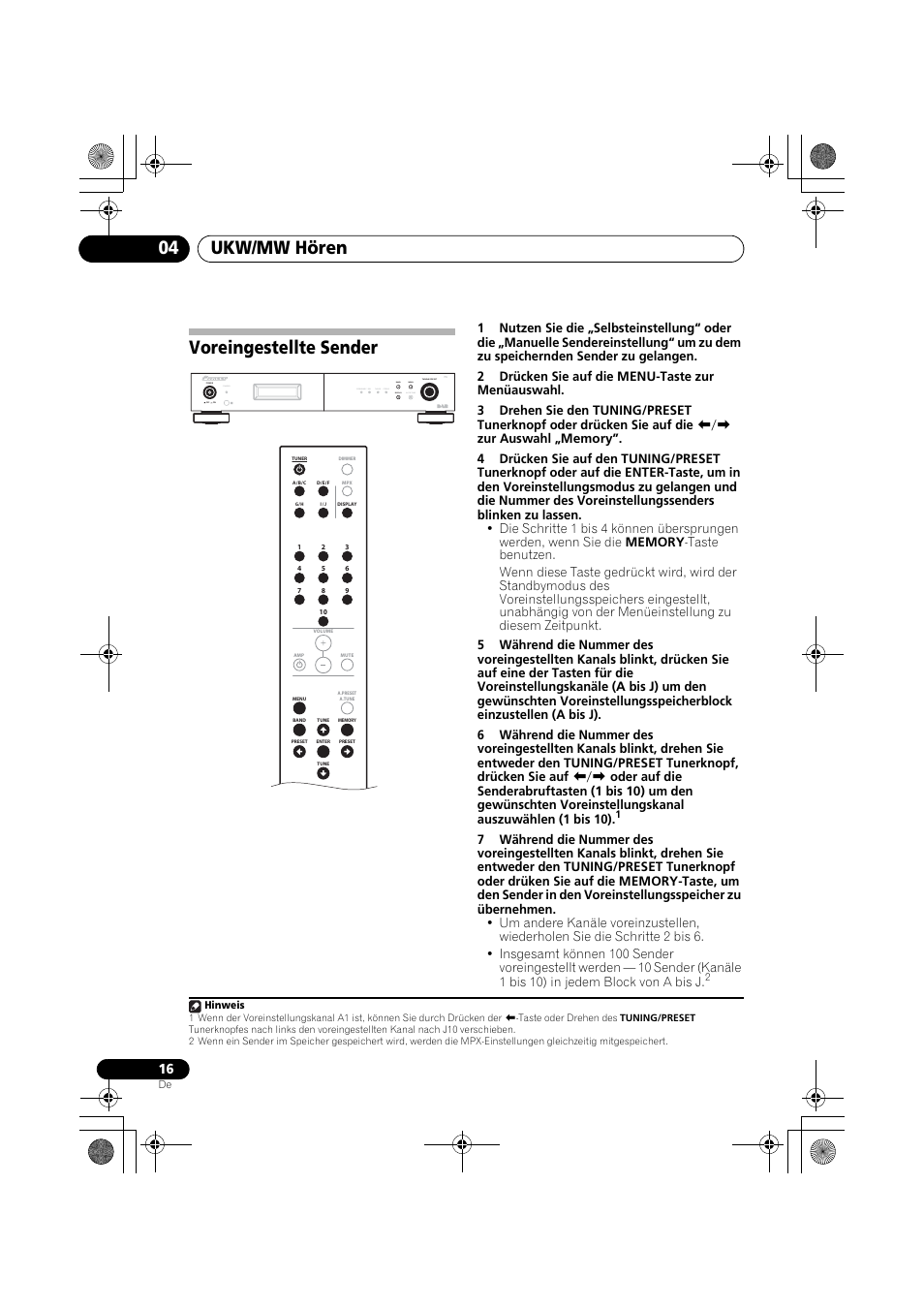 Voreingestellte sender, Ukw/mw hören 04, Standby | Pioneer F-F6MK2-K User Manual | Page 76 / 182