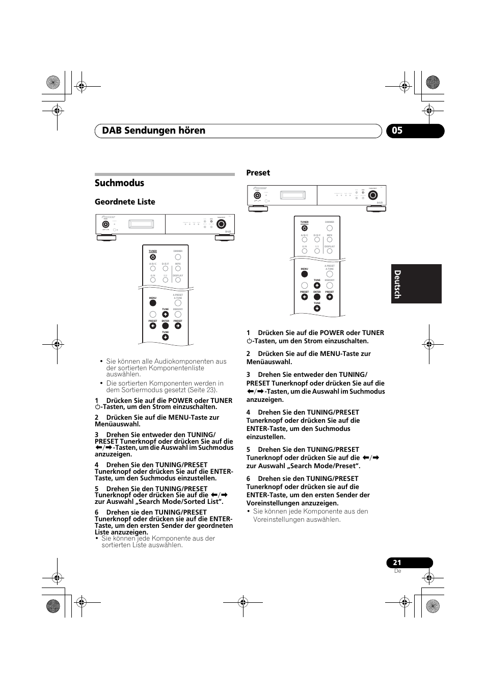 Suchmodus, Dab sendungen hören 05, Geordnete liste | Preset, Standby | Pioneer F-F6MK2-K User Manual | Page 81 / 182