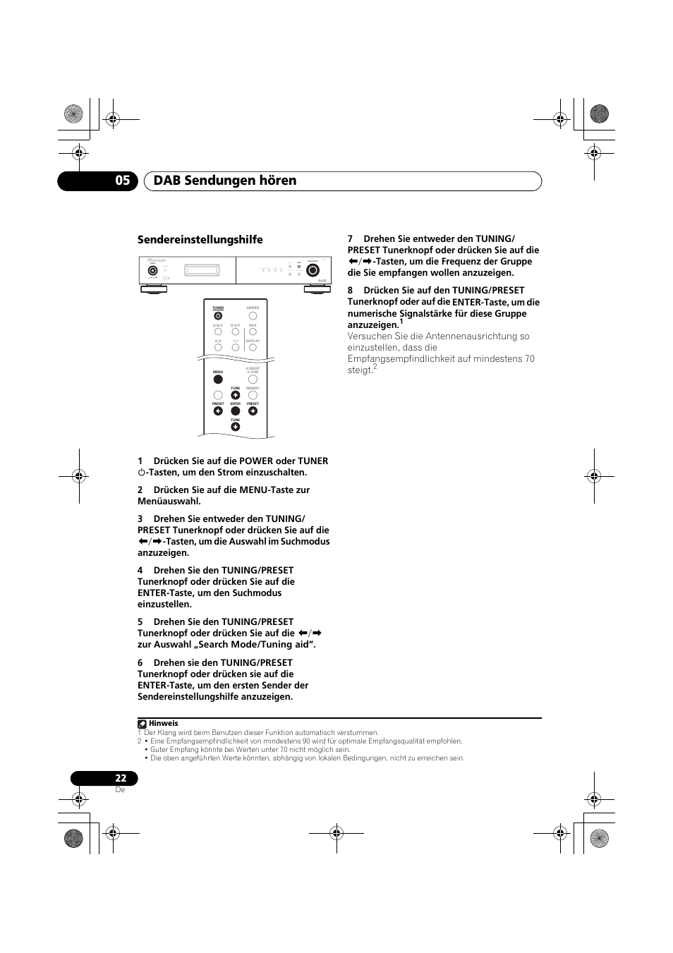 Dab sendungen hören 05, Sendereinstellungshilfe, Standby | Pioneer F-F6MK2-K User Manual | Page 82 / 182