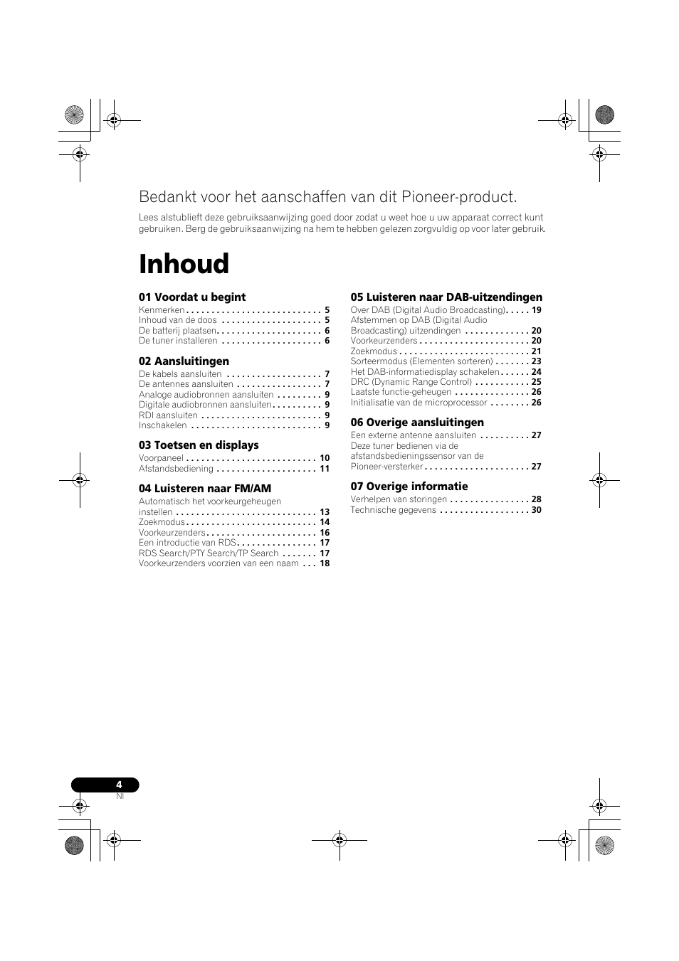 Dab/fm/am-tuner, Inhoud | Pioneer F-F6MK2-K User Manual | Page 94 / 182