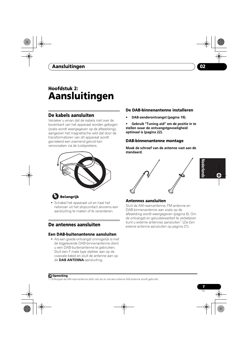 De kabels aansluiten, De antennes aansluiten, Aansluitingen | Aansluitingen 02, Hoofdstuk 2 | Pioneer F-F6MK2-K User Manual | Page 97 / 182