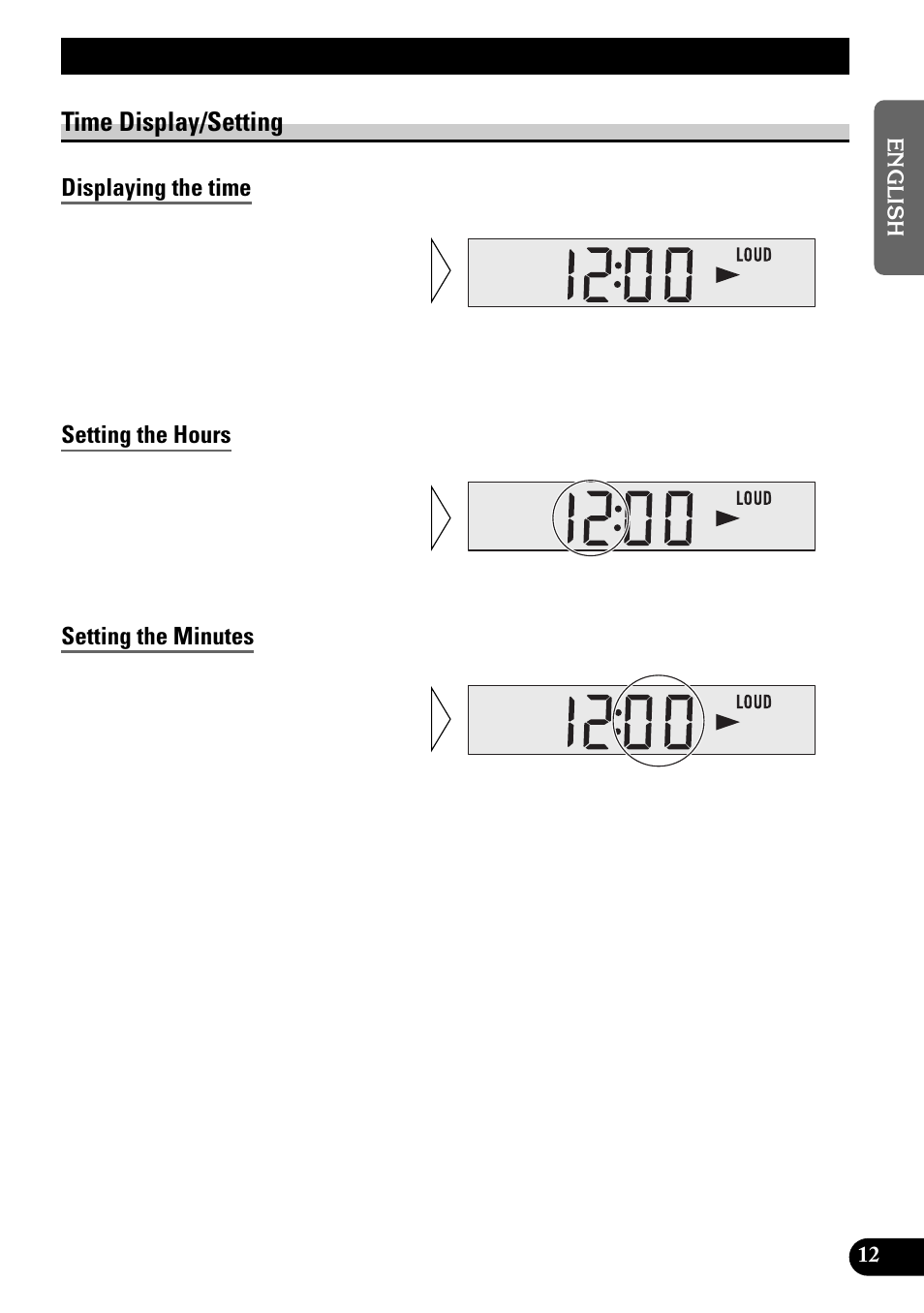 Other functions, Time display/setting, Displaying the time | Setting the hours, Setting the minutes | Pioneer KEH-1940 User Manual | Page 13 / 88