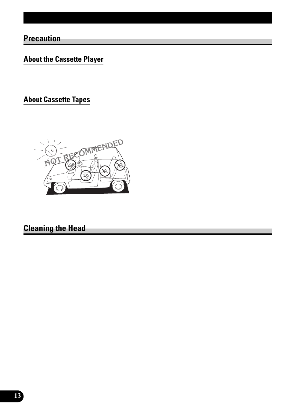 Cassette player and care, Precaution, About the cassette player | About cassette tapes, Cleaning the head | Pioneer KEH-1940 User Manual | Page 14 / 88