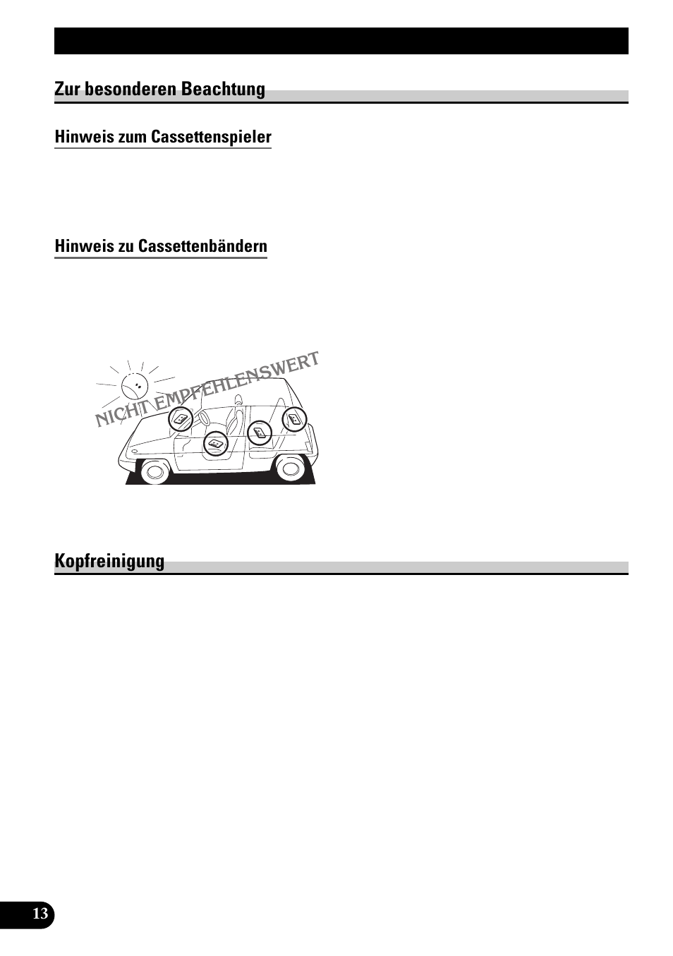 Cassettenspieler und gehäuse, Zur besonderen beachtung, Hinweis zum cassettenspieler | Hinweis zu cassettenbändern, Kopfreinigung | Pioneer KEH-1940 User Manual | Page 42 / 88